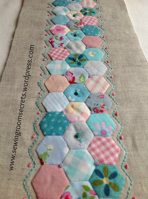 Hexies long row with embroidery