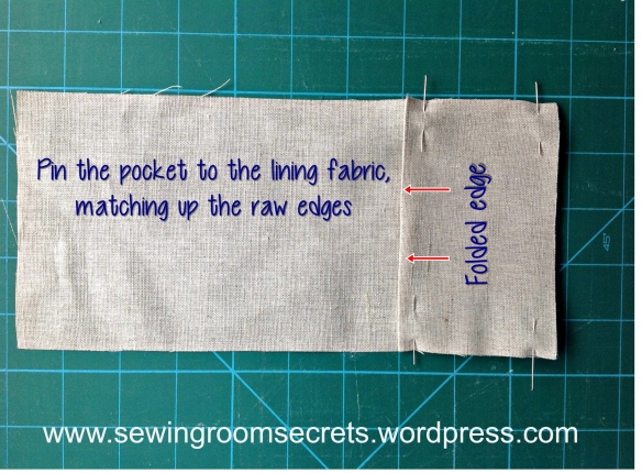 pin pocket to lining fabric